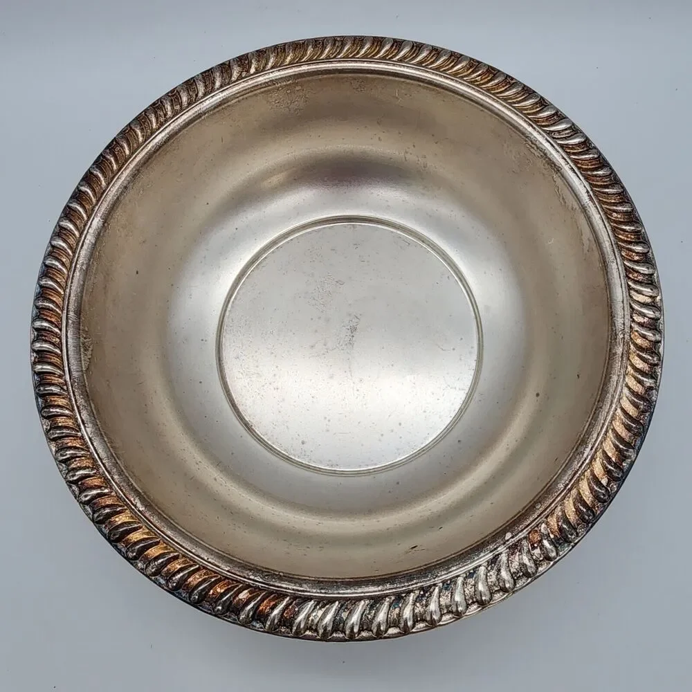 Vintage Silver Plated Bowl Eales 1779 Rope Rim India 9.5x3